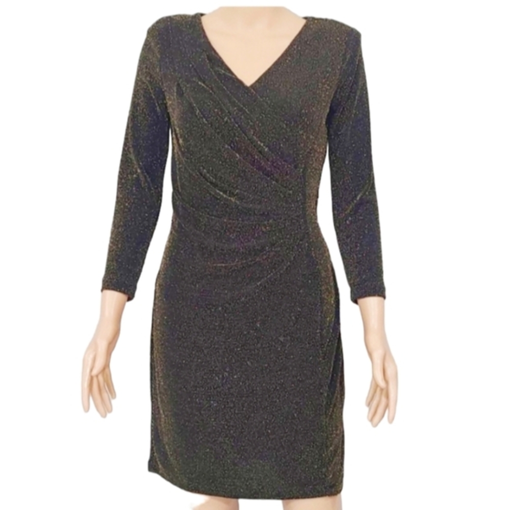 ALLEN B.‎ BY ALLEN SCHWARTZ Metallic black & gold long sleeve dress Size S Small